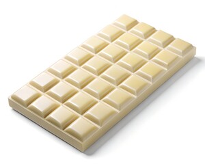 A single bar of white chocolate, a sweet and creamy dessert, isolated on white background