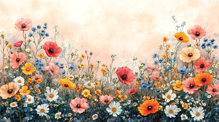 Hand-Painted Wildflower Landscape.