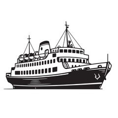 Obraz premium Elegant black and white illustration of a passenger ferry on a calm body of water