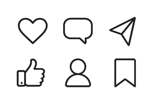 Heart, chat bubble, and paper plane icons representing social media engagement and communication symbols