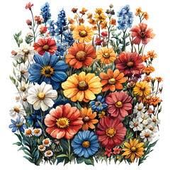 Whimsical Flower Field Composition.