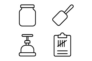 Tools and containers used in food preparation and preservation activities in a kitchen setting