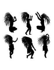 Tahitian hula dancing performance, female traditional dancer pose silhouette