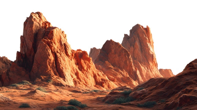 A desert landscape with a mountain range isolated on transparent white background 