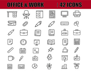 Modern office and work related icons for business and productivity