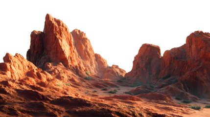 A desert landscape with a mountain range isolated on transparent white background 