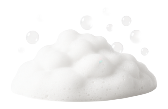 White soap foam with bubbles representing hygiene and freshness.