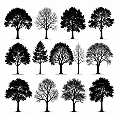 Obraz premium Twelve silhouette trees against white background