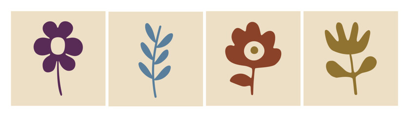 Arte vectorial botánico minimalista. Elementos florales abstractos dibujados a mano.