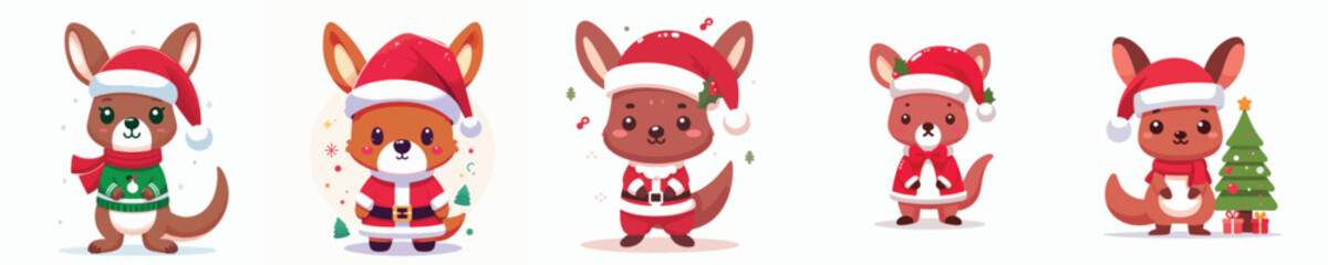 cute kangaroo vector in Christmas costume