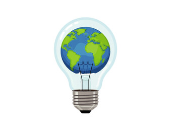 Lightbulb with blue and green world globe inside. Suitable for environmental, global, and creativity concepts in design projects.