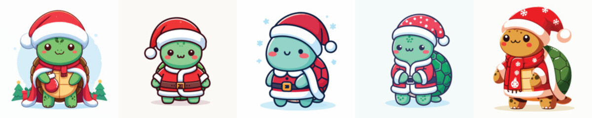 cute turtle vector dressed as christmas