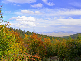 Autumn colours and blue skies in the Carpathian Mountains 