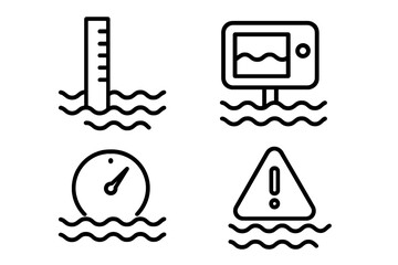 Symbols indicating water levels and flood warnings in a graphic design