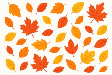 Obraz premium Flat Vector of Falling Autumn Leaves – Orange, Red, Yellow on White Background