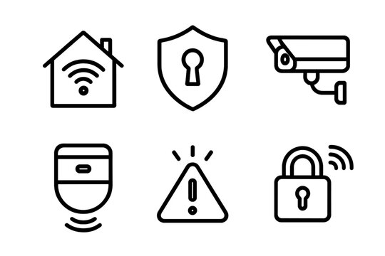 Home security icons illustrating various protection measures and devices for a safe living environment