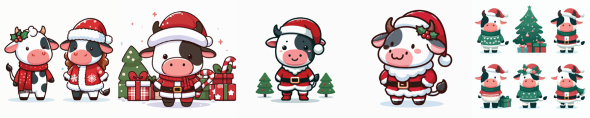 cute cow vector in Christmas costume