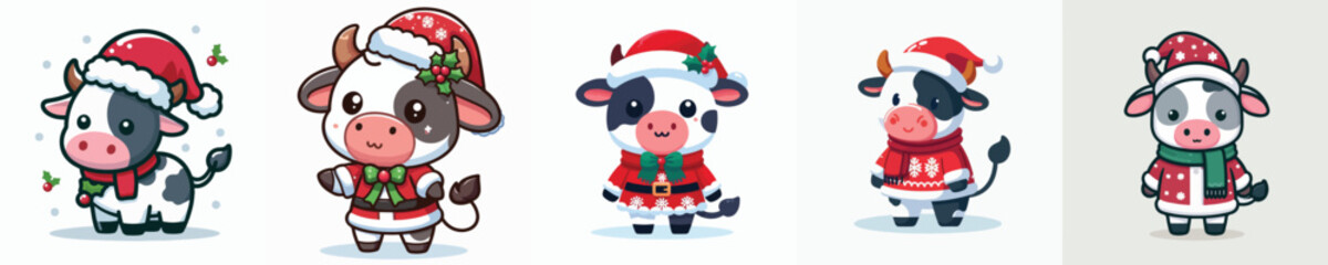 cute cow vector in Christmas costume