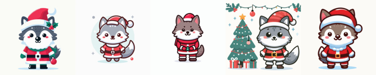 cute wolf vector in Christmas costume