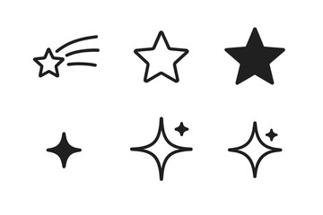 Obraz premium Various celestial and star icons depicting different star shapes and a shooting star in a simplistic style