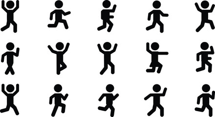Stick Figures in Various Poses Running, Jumping, and Celebrating