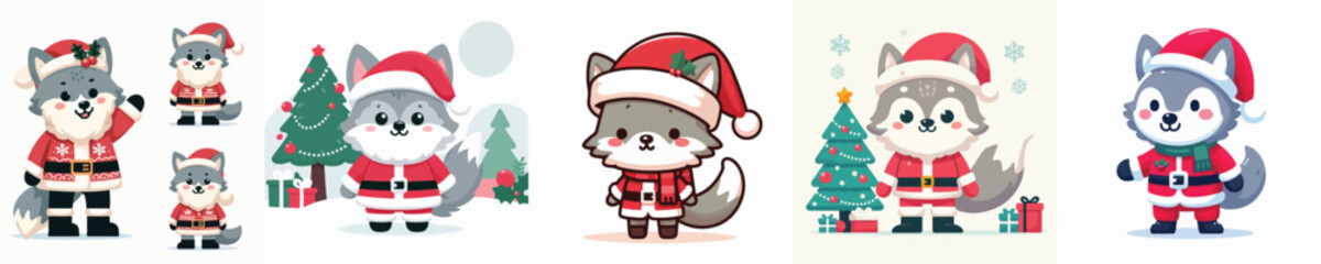 cute wolf vector in Christmas costume