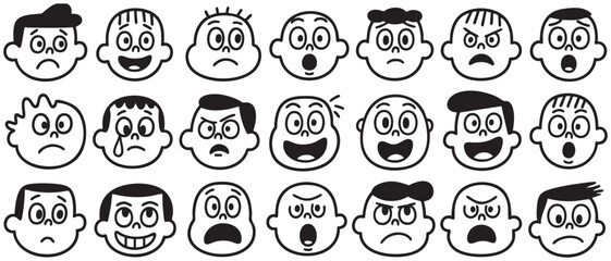 Cartoon Faces Collection Diverse Emotions Expressions