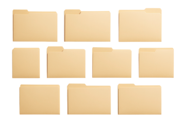 Manila file folders with tabs in assorted positions.