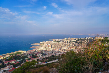 Alger the capital city of Algeria, North Africa, city centre of Algiers, the capital of Algeria, Landscape of Algiers city With port and mediterranean sea and white buildings, Arab Maghreb Africa.