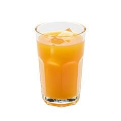 Glass of Orange Juice with Ice Cubes on White Background, Simple and Centered. Generated AI.