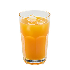 Glass of Orange Juice with Ice Cubes on White Background, Simple and Centered. Generated AI.
