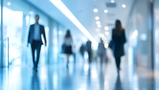 Abstract blur image of Business people walking at modern hallway with bokeh for background usage