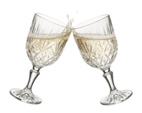 Two glasses clinking in a celebratory toast.