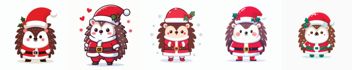 cute hedgehog vector in Christmas costume