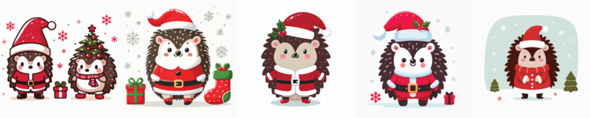cute hedgehog vector in Christmas costume