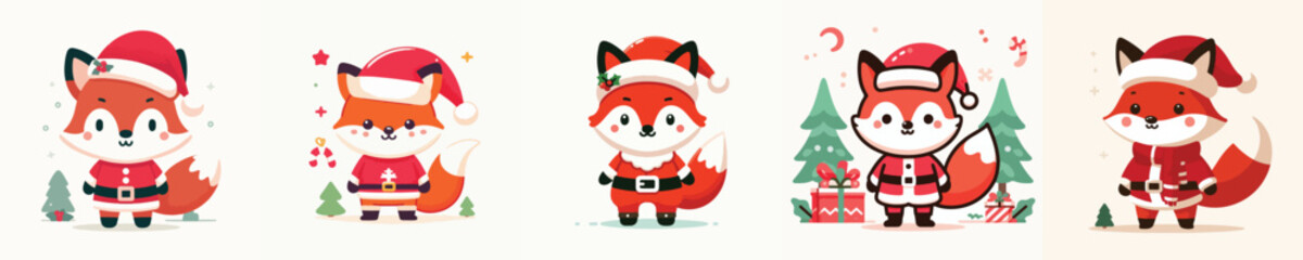 cute fox vector in Christmas costume