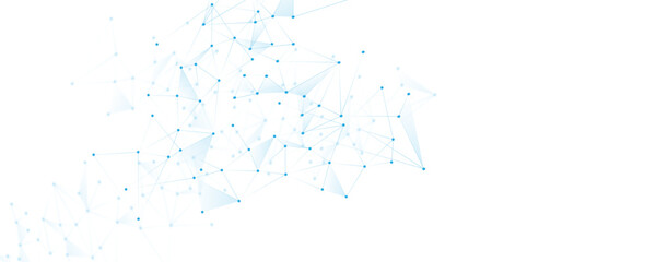 Blue white abstract polygon connection mesh digital technology futuristic communication high tech concept dots lines connect network background. 