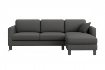 Minimalist grey sectional sofa floating against transparent backdrop, highlighting clean lines and modern living space design possibilities