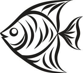 Hand drawn fish icon vector illustration, simple black and white line art, minimalist aquatic animal symbol, clean design for seafood, fishing, and marine projects