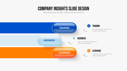 Fototapeta premium Advertising Portfolio Presentation Template Vector Illustration. Corporate Analysis 3 Step Diagram Frame Layout. Modern Growth Three Option Infographic Slide Design.