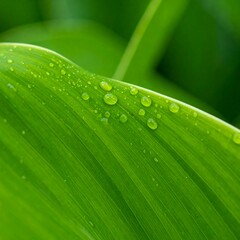 Closeup of vibrant green leaf with water droplets