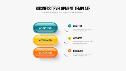 Visual Solution 3 Element Diagram Slide Layout. Digital Profile Three Step Infographic Frame Design. Business Plan Presentation Template Vector Illustration.