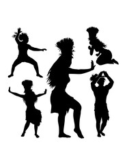 Tahitian hula dancing performance, female traditional dancer pose silhouette