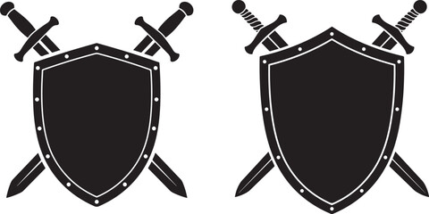 Two crossed swords behind shields silhouette