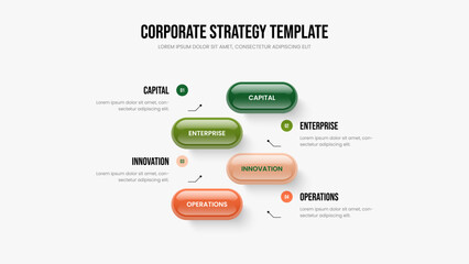 Advertising Growth 4 Option Diagram Slide Design. Sales Innovation Four Step Infographic Slideshow Template. Digital Campaign Frame Layout Vector Illustration.