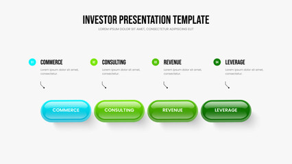 Naklejka premium Company Analysis Presentation Design Vector Illustration. Digital Forecast Four Element Infographic Frame Template. Advertising Strategy 4 Step Diagram Slide Layout.
