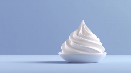 Soft Whipped Cream Dollop in a White Dish on Blue Background