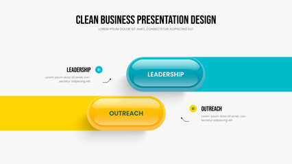 Fototapeta premium Business Development Two Step Infographic Presentation Layout. Professional Performance Frame Design Vector Illustration. Digital Campaign 2 Element Diagram Slideshow Template.