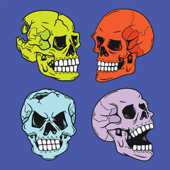 Colorful Skull Illustration Set, Pop Art Skull Vector, Vibrant Skull Designs