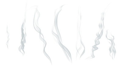 Set of Rising Smoke Wisps on Transparent Background